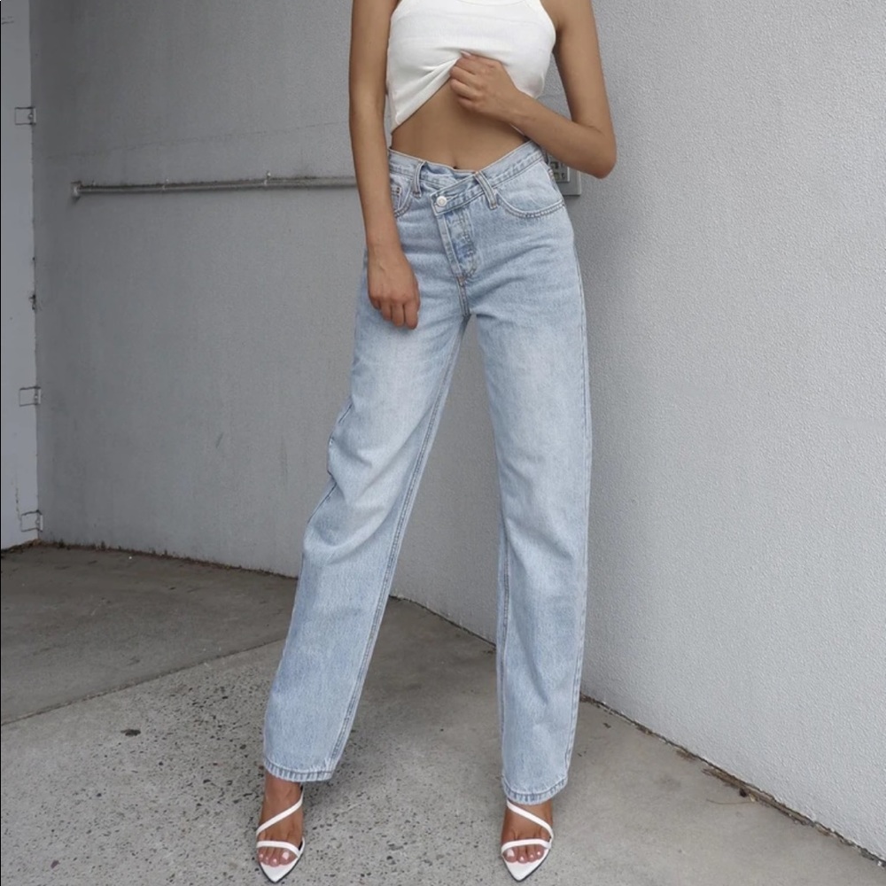 PRINCESS Polly Holly asymmetric straight leg jean light wash denim